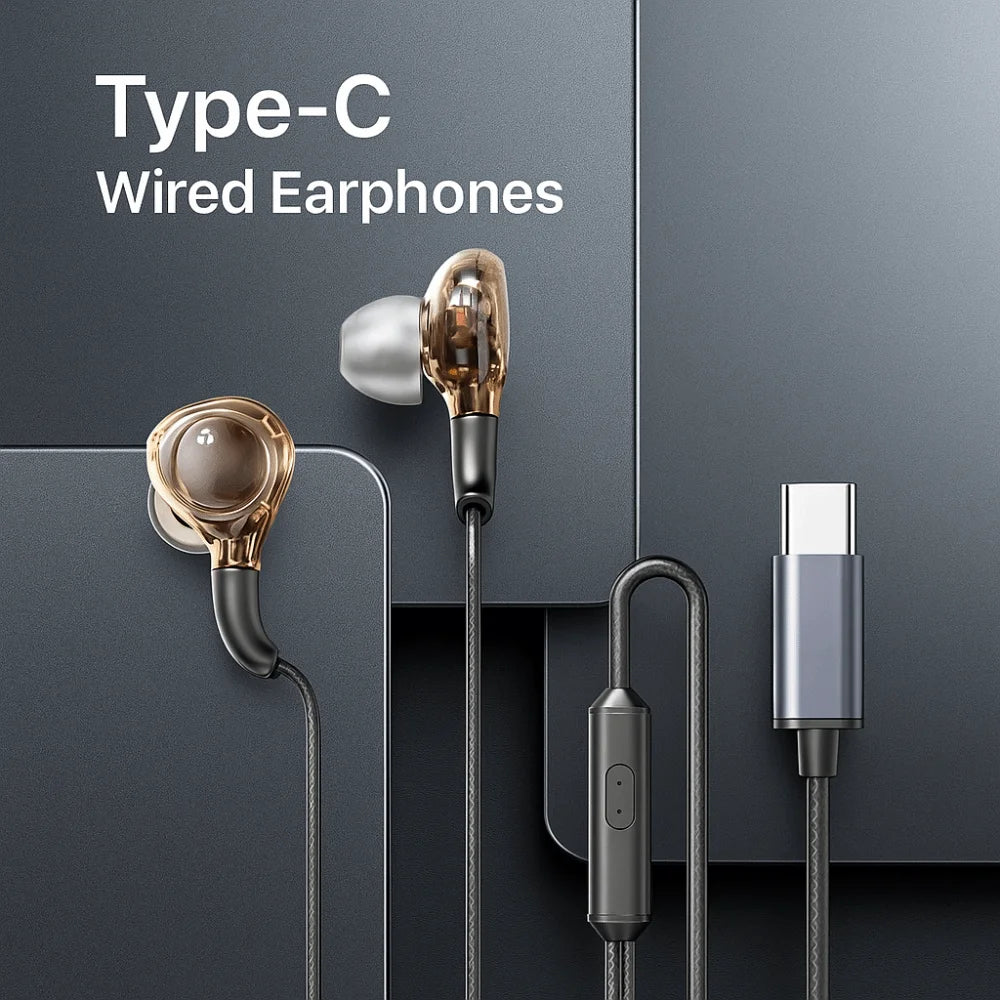 Wired Earphones 3.5mm & Type-C Heavy Bass In-Ear Headset + Mic
