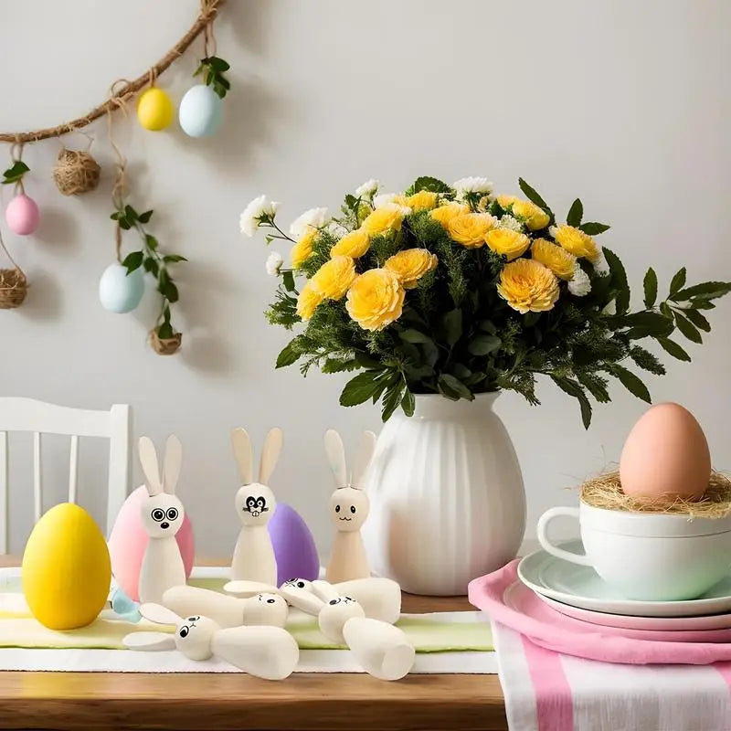 Unfinished Wooden Bunny Peg Dolls Set of 8 | Blank Easter Figurines