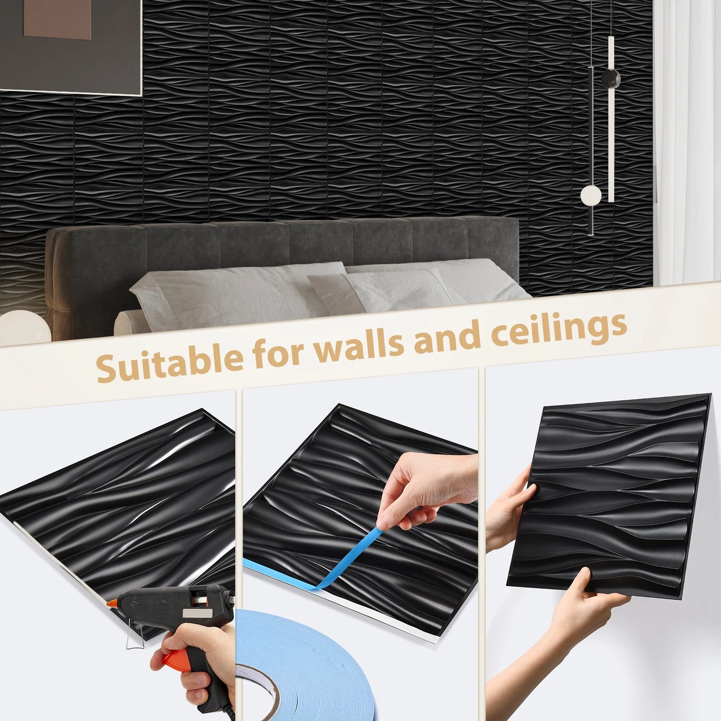 20/30pcs 3D pvc wall panels for indoor wall decoration, for living room hall bedroom hotel office,including tape Peaceful Pleasures Health and Wellness