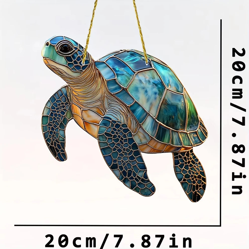 20X20X0.2cm Mythical Fire Phoenix & Turtle Sun Catcher Glass Painted Acrylic window Hanging decoration porch pendant decoration Peaceful Pleasures Health and Wellness