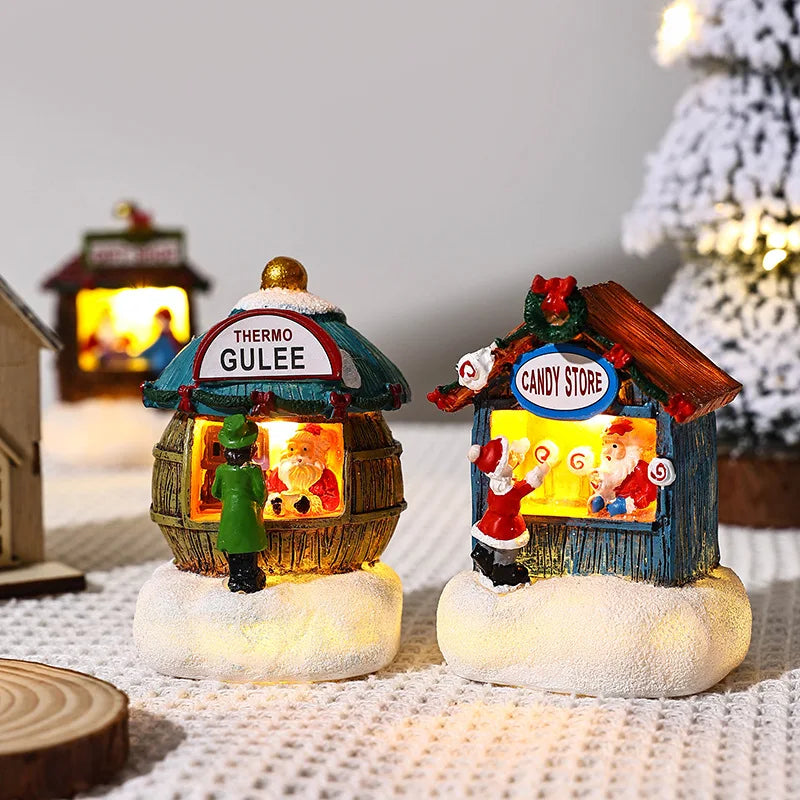 New Christmas Resin Small House Santa Claus Shop Micro Landscape Resin Ornaments Christmas Decorations Desktop Ornament Lights Peaceful Pleasures Health and Wellness