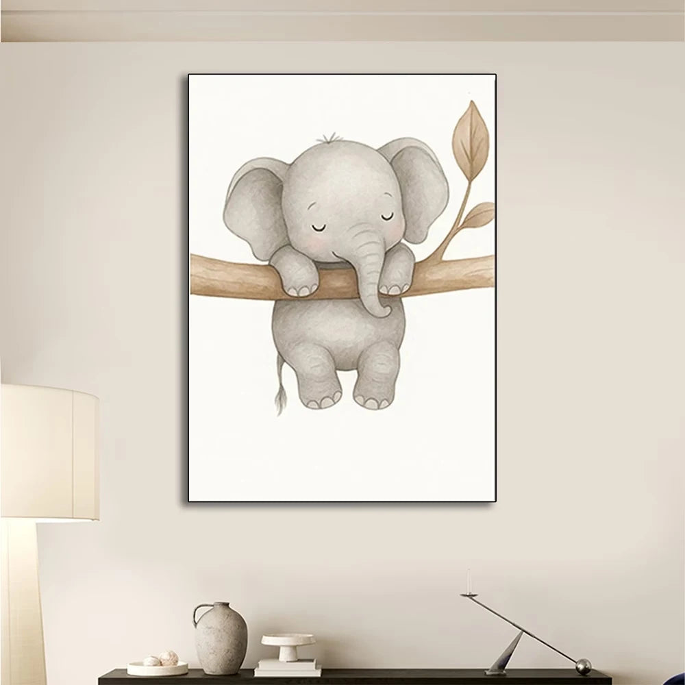 3-Piece Cartoon Elephant Giraffe Canvas Wall Art Print Set