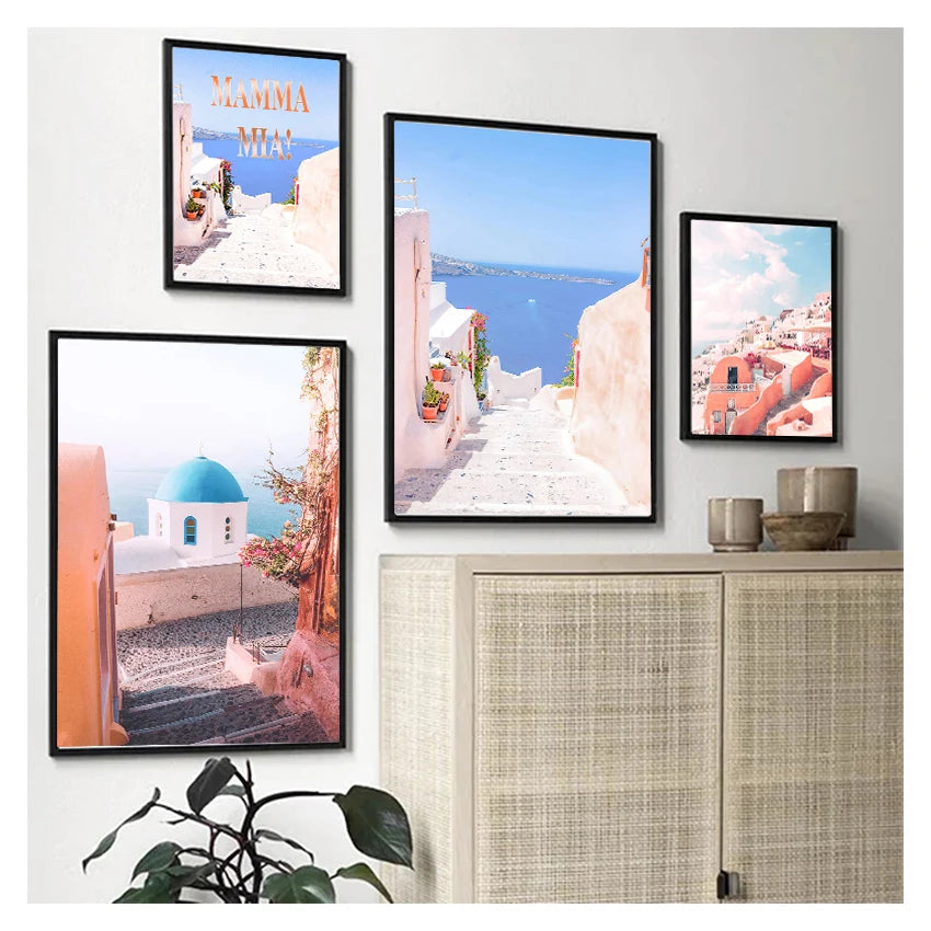 Greek Island Santorini Minimalist Canvas Wall Art | Travel Poster