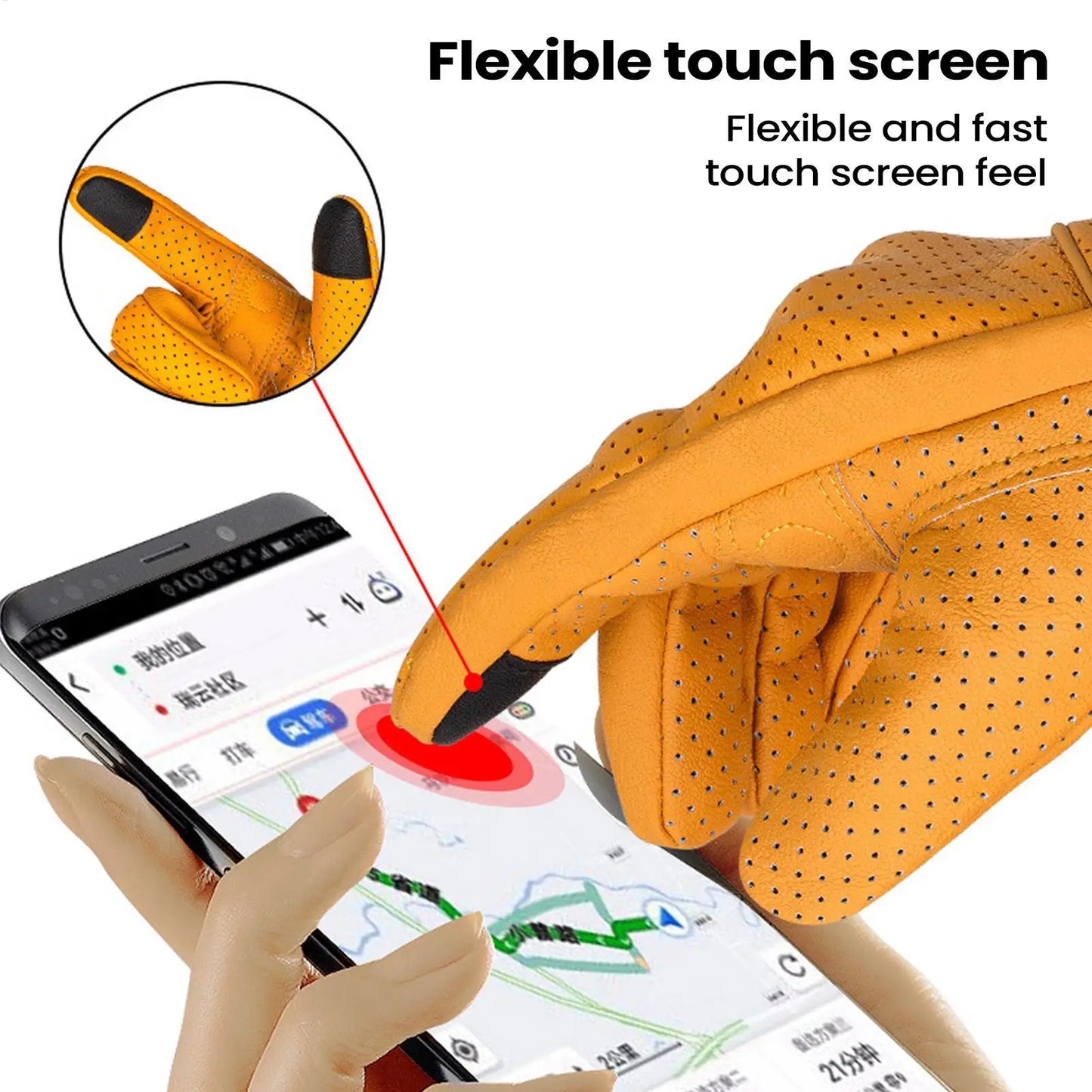 Yellow PU Leather Motorcycle Gloves – Breathable Racing Gloves
