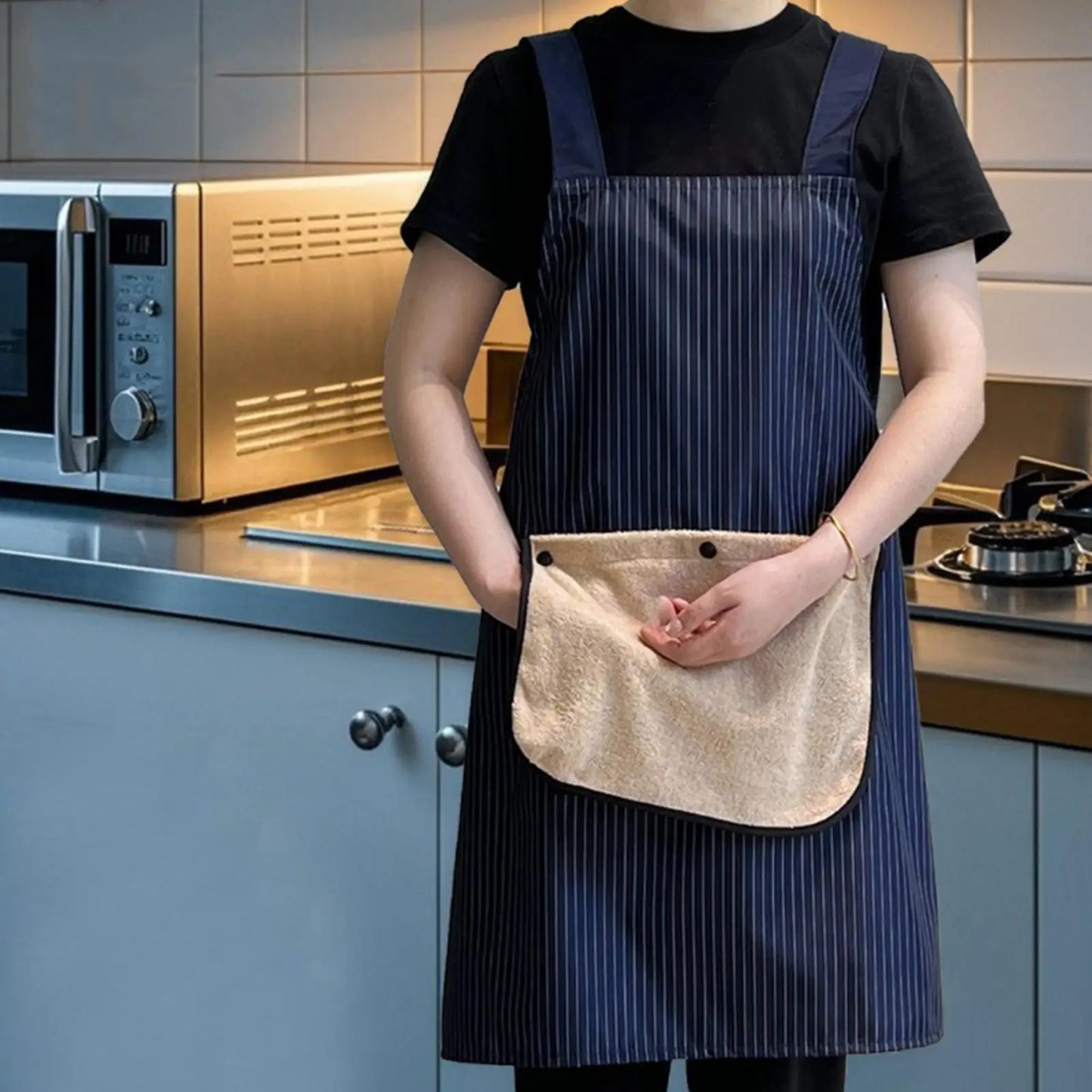 Waterproof Cross Back Kitchen Apron with Removable Towel