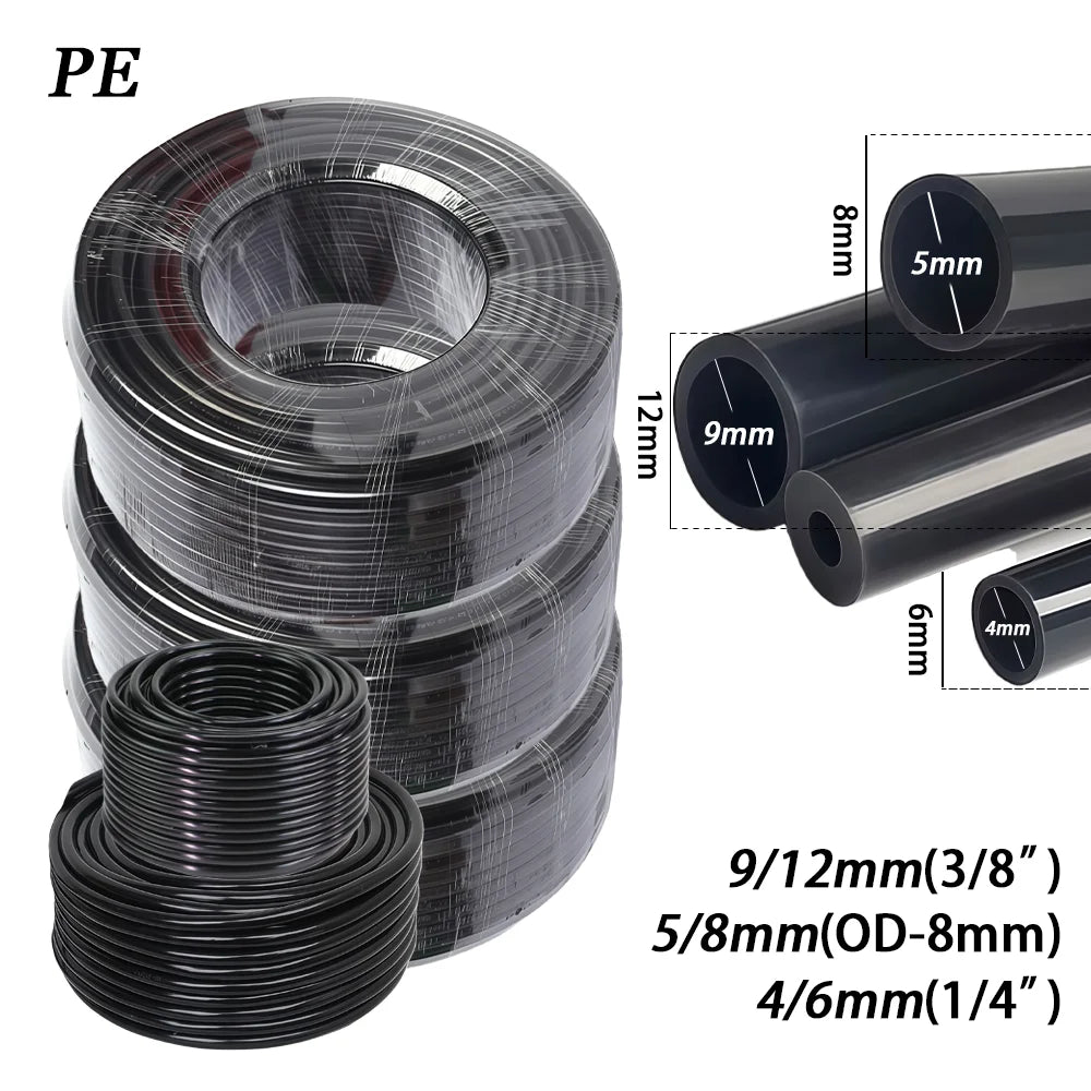 10/20/30/50M OD-6mm 8mm 12mm Black PE 4/6mm 5/8mm 9/12mm Drip Irrigation Pipe 3/8" 1/4" Watering Tube Garden Hose Pressure-Proof Peaceful Pleasures Health and Wellness