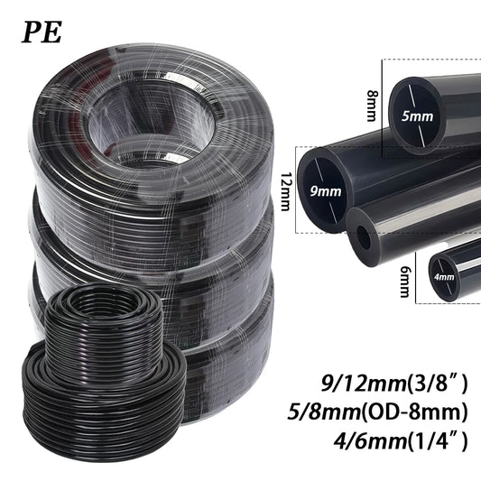 10/20/30/50M OD-6mm 8mm 12mm Black PE 4/6mm 5/8mm 9/12mm Drip Irrigation Pipe 3/8" 1/4" Watering Tube Garden Hose Pressure-Proof Peaceful Pleasures Health and Wellness