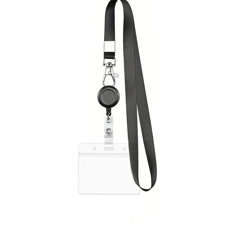 Bview Art PVC ID Card Holder Black Retractable Lanyard Snap Hook