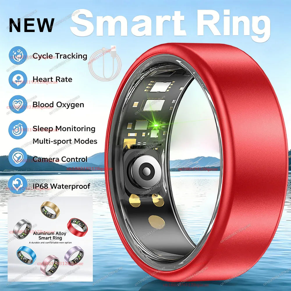 Colorful Smart Ring Women Men Blood Pressure Heart Rate Monitoring IP68 Waterproof 100+Sport Mode Super Light Smartring 2026 New Peaceful Pleasures Health and Wellness Red Cable 8
