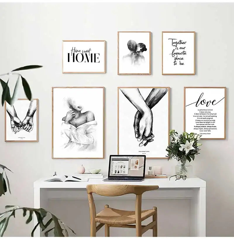 Nordic Black & White Love Quote Canvas Wall Art | Minimalist Canvas Wall Art Peaceful Pleasures Health and Wellness