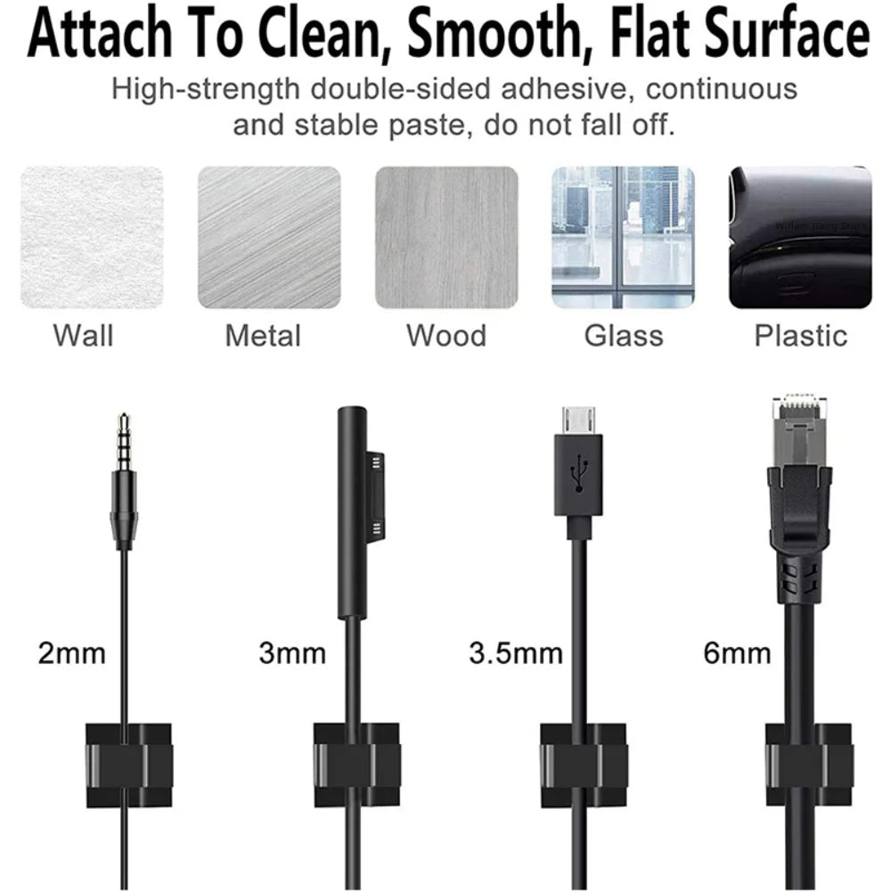 50-Pack Clear Self-Adhesive Cable Management Clips | Cord Holder