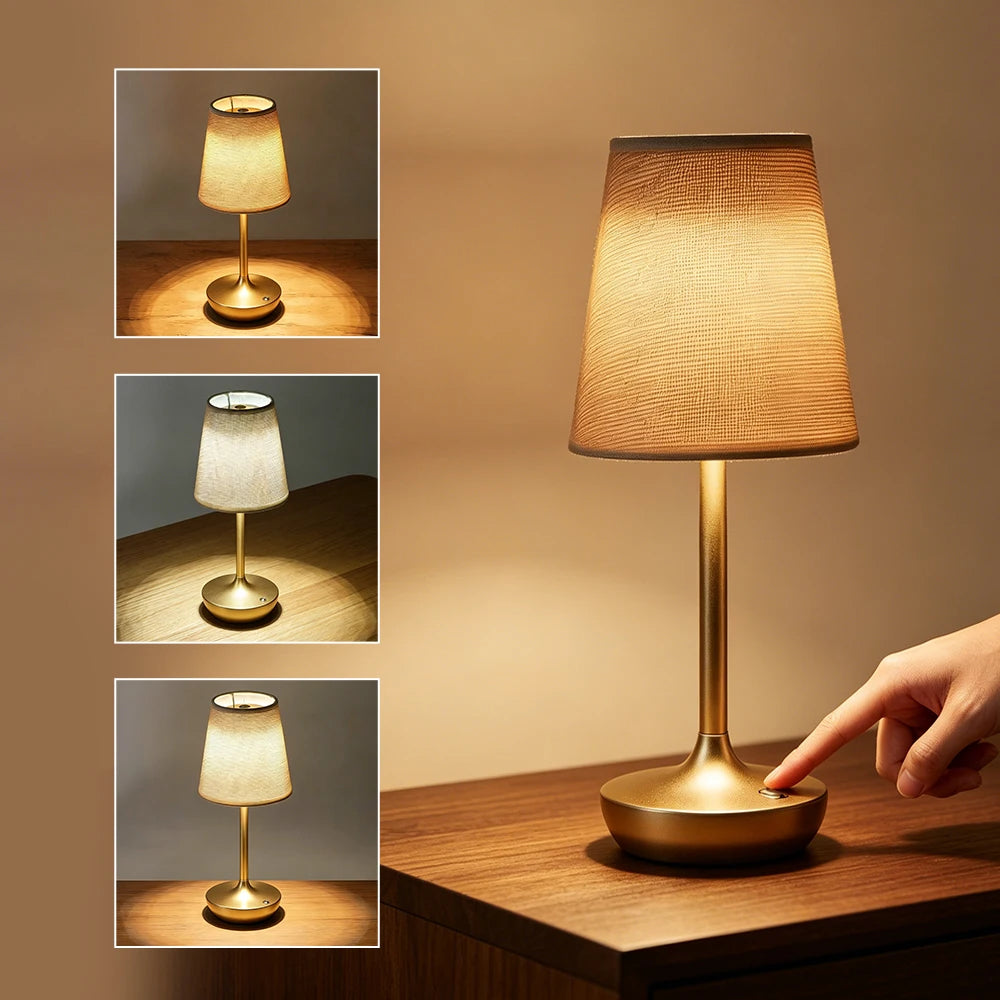 Rechargeable LED Table Lamps Simple Classic Lamp Dimmable USB Fabric Lampshade Bedroom Bedside Lighting Decoration Peaceful Pleasures Health and Wellness