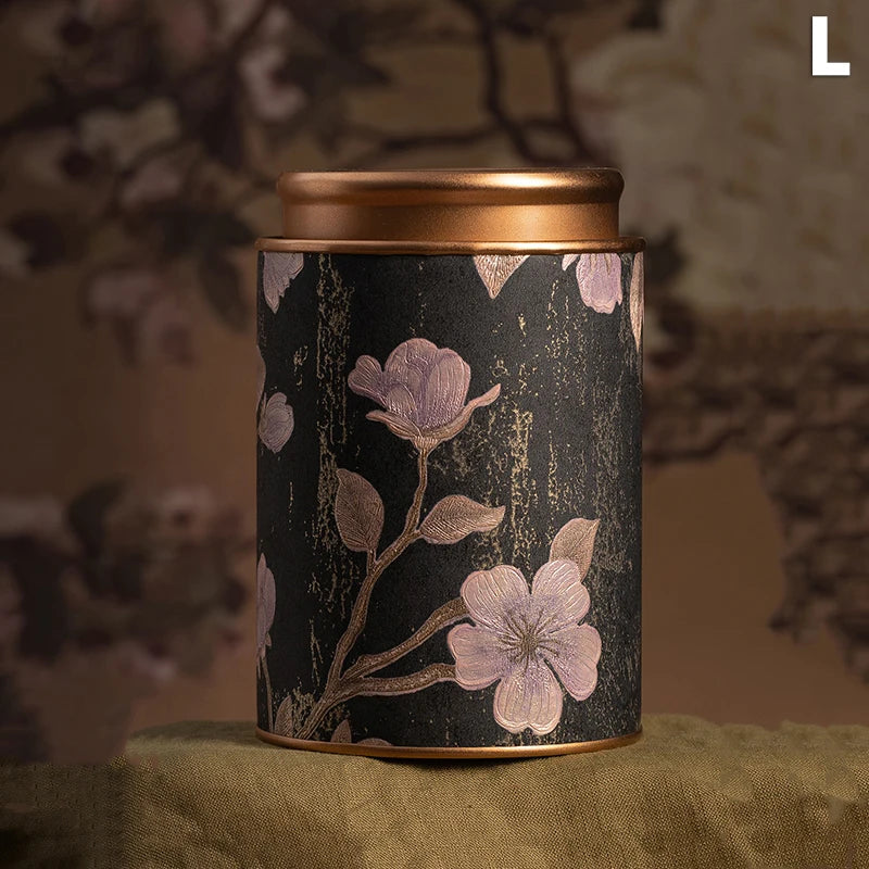 Chinese Floral Round Tea Tin Canister | Airtight Storage Box