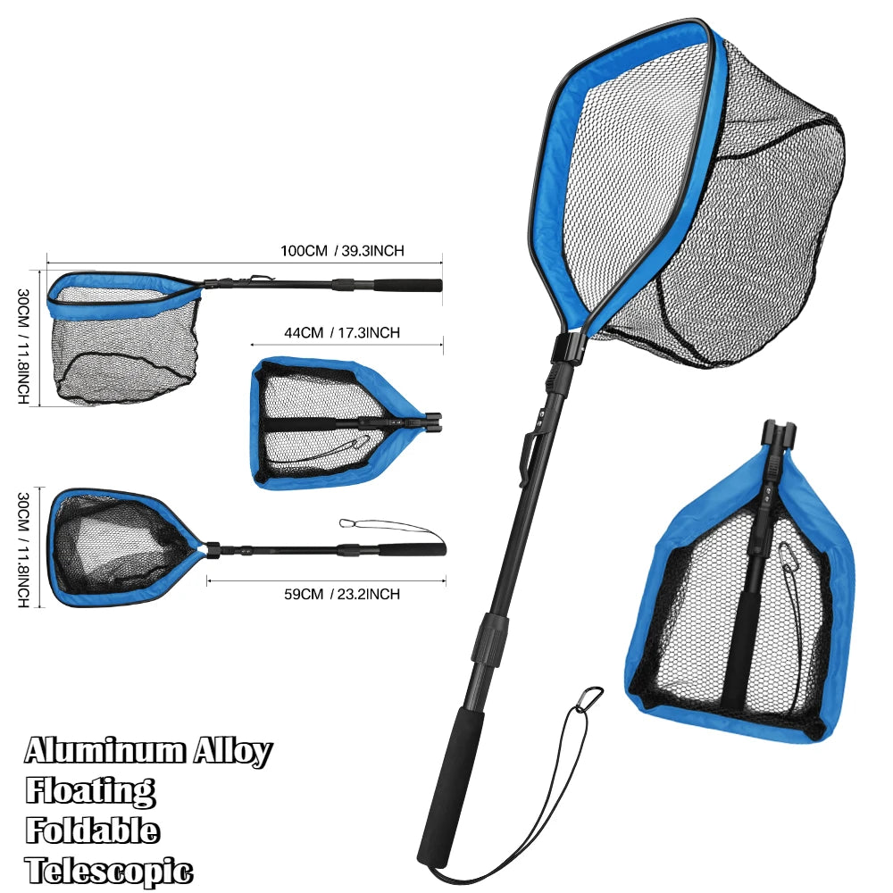 Fishing Landing Net with Telescopic Pole Anti-Slip Handle Collapsible Fishing Net for Saltwater Freshwater Fishing Hand Net Peaceful Pleasures Health and Wellness 44-100CM 1