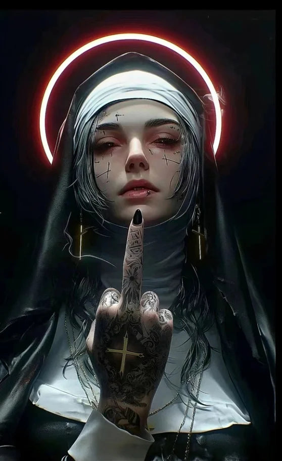 Smoking Nun Canvas Print Sexy Tattoo Machine Gun Nun Christian Wall Art Home Decor Peaceful Pleasures Health and Wellness 8 20x30cm Unframed