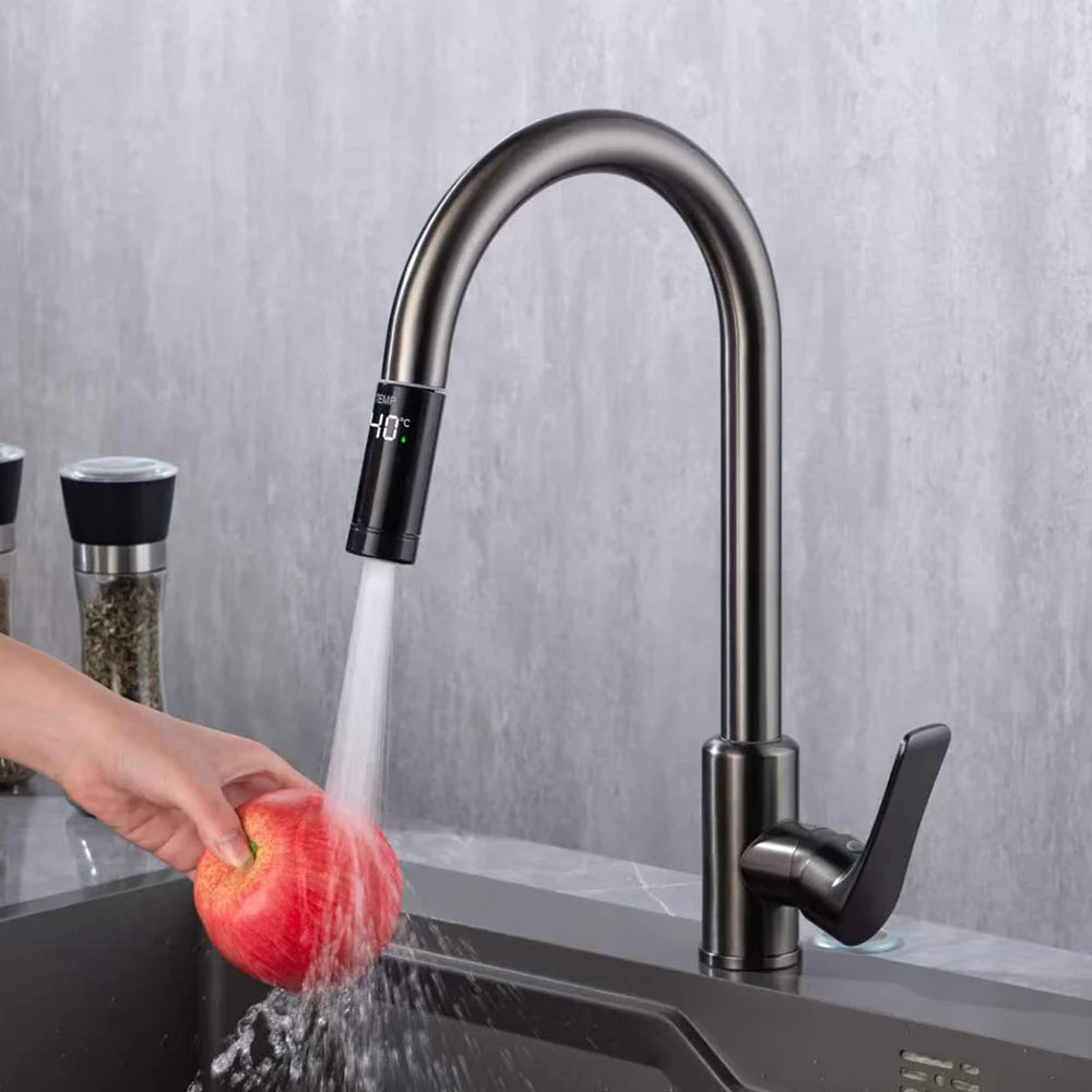 Temperature Display Pull-Out Kitchen Faucet Sprayer Head