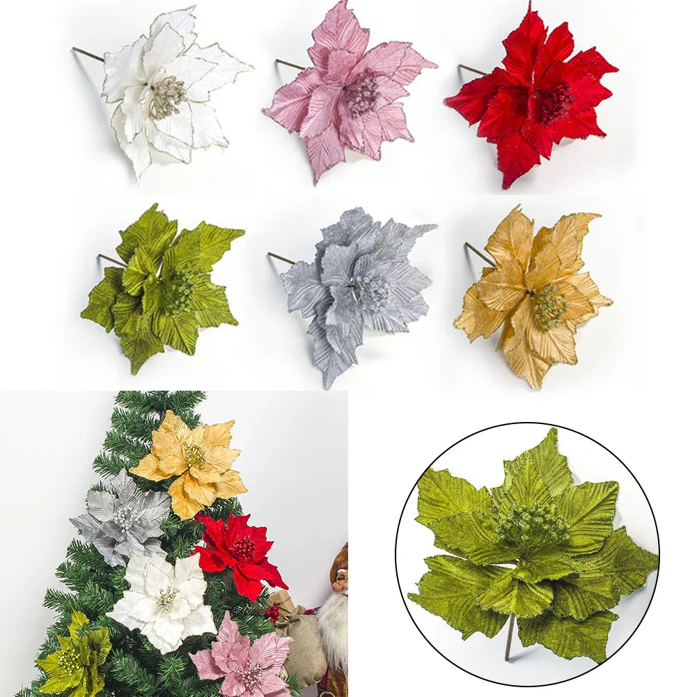 28cm Glitter Poinsettia Christmas Ornament | Artificial Flower