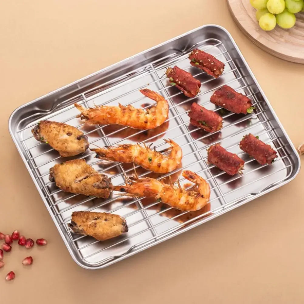 Food Grade 304 Stainless Steel Baking Tray Set Detachable Cooling Rack Oven BBQ Grilling Roasting Kitchen Baking Essentials Peaceful Pleasures Health and Wellness