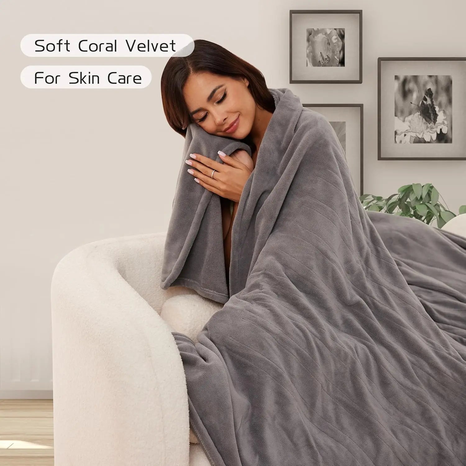 Full Size Electric Heated Blanket – 4 Levels, Light Gray Peaceful Pleasures Health and Wellness