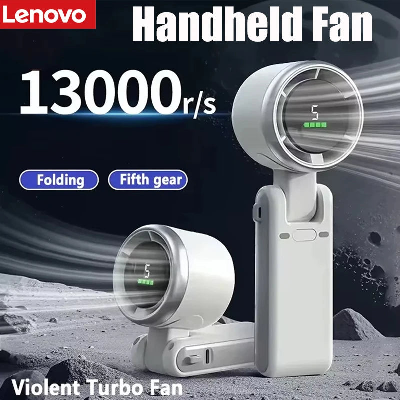 Lenovo Folding Handheld Fan Mini High-speed Digital Display Portable Desktop Usb Charging Hanging Camping Violent Turbo Fan Peaceful Pleasures Health and Wellness