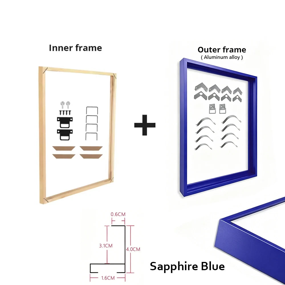 Metal Aluminum Outer Frame and Wooden Inner Frame Canvas Prints Painting DIY Frame Kit Multi-color for Home Decoration Peaceful Pleasures Health and Wellness 100x150cm Sapphire Blue Set