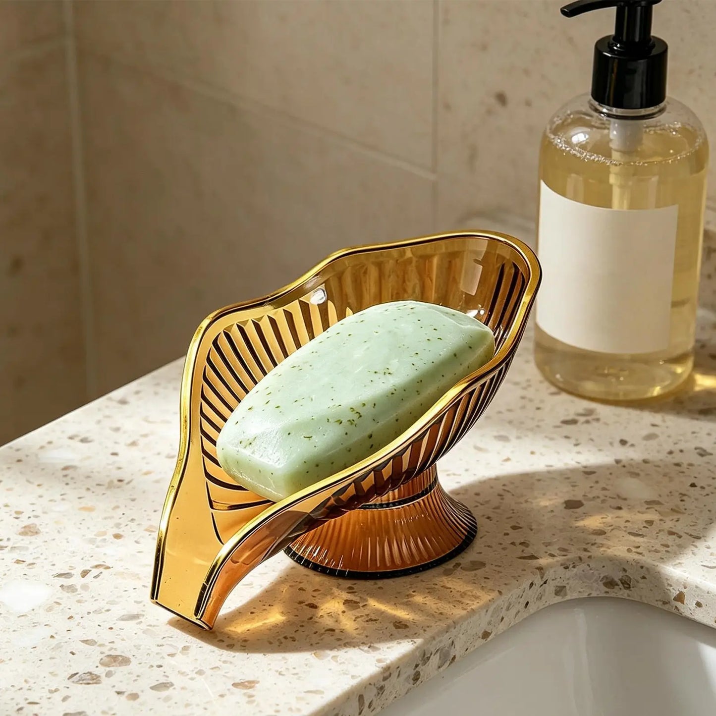 Leaf Self-Draining Soap Dish – Clear Non-Slip Soap Holder Tray