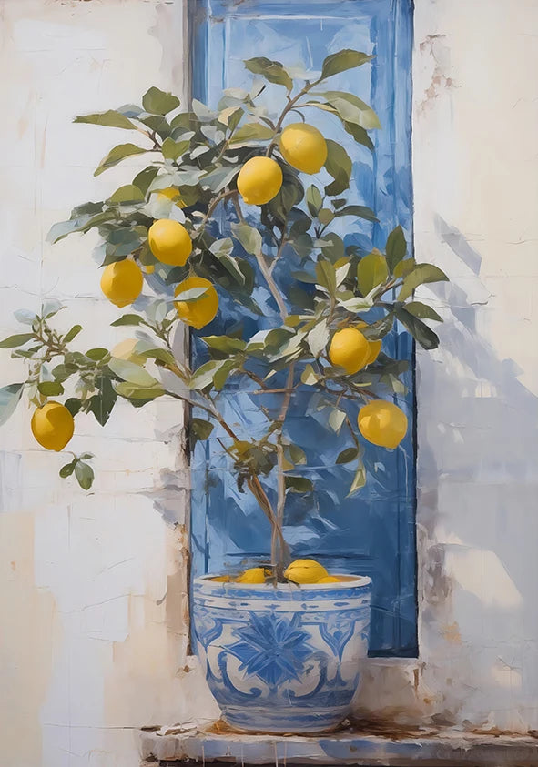 Retro Lemon Olive Tree Canvas Wall Art | Summer Home Decor