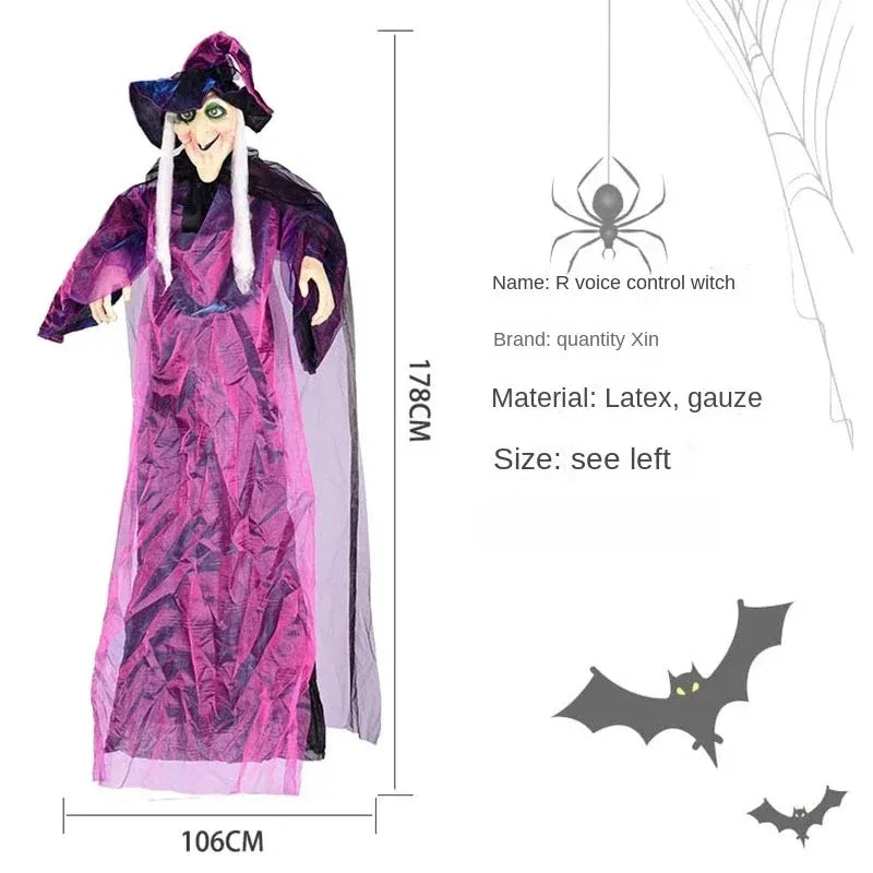 Voice-Activated Glowing Witch Halloween Hanging Prop | 1–4 Pack