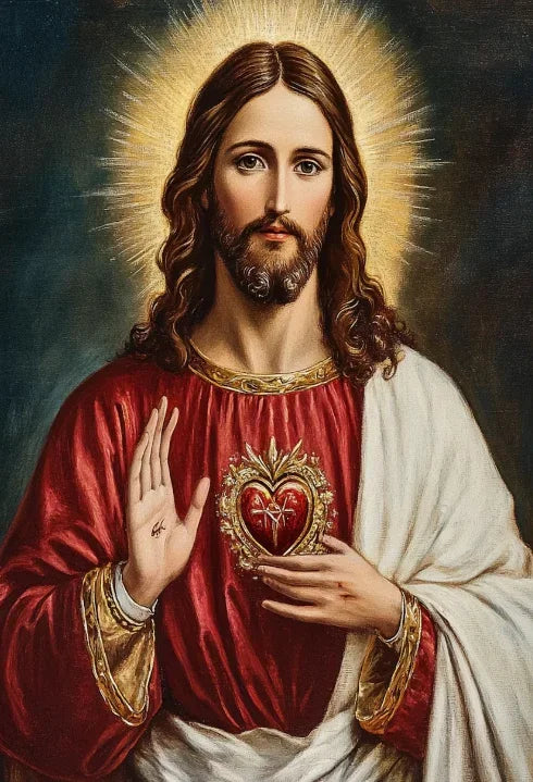 Sacred Heart Jesus & Virgin Mary Canvas Wall Art | Religious Print