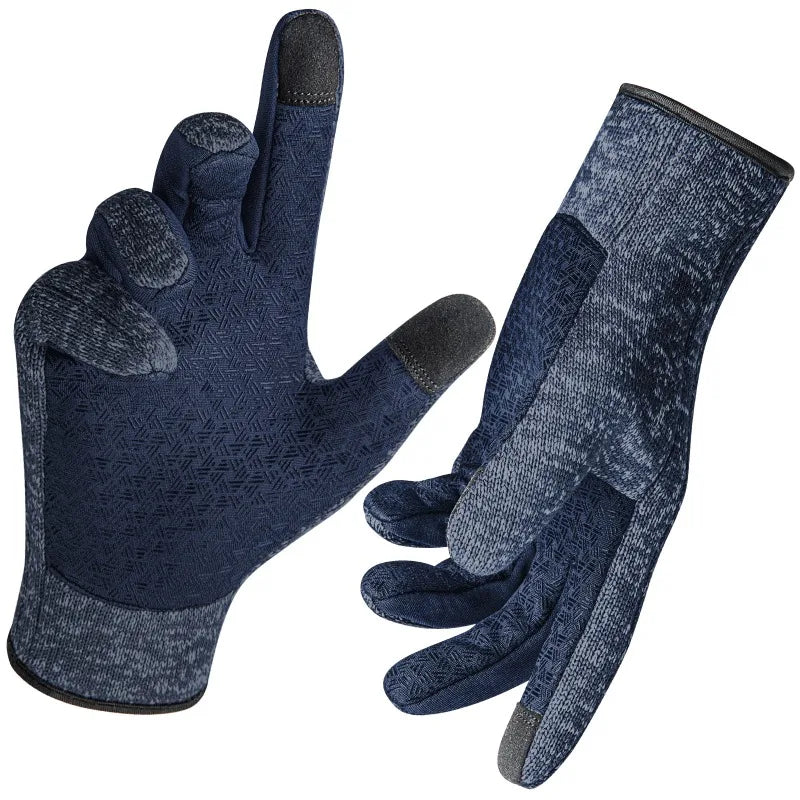 Unisex Winter Fleece-Lined Thermal Gloves with Non-Slip Grip Design Touchscreen Gloves for Cycling, Running, Skiing - Grey/Blue Peaceful Pleasures Health and Wellness