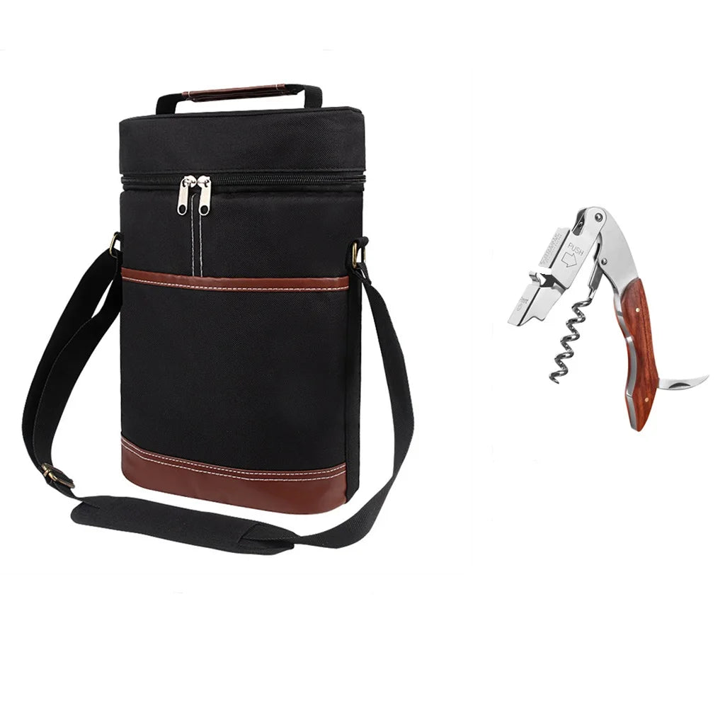 Soft Cooler Wine Bottle Insulated Bag for Wine Thermal 2 Drink Bottle 750ml Beer Outdoor Bag for Travel Carrier Tote Wine Glass Peaceful Pleasures Health and Wellness Black and Opener