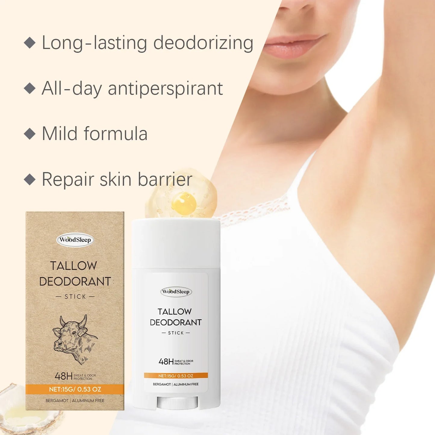 WOODSLEEP Tallow Deodorant Stick – Unisex Antiperspirant 15g