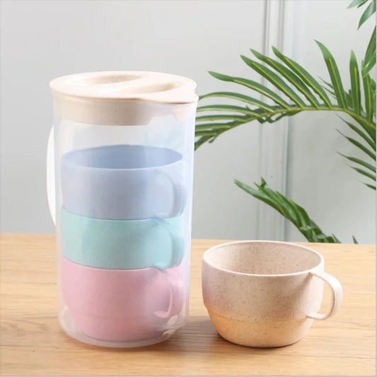 5-Piece Wheat Straw Portable Drinking Cup & Kettle Set – Reusable Eco-Friendly Picnic & Camping Drinkware Peaceful Pleasures Health and Wellness
