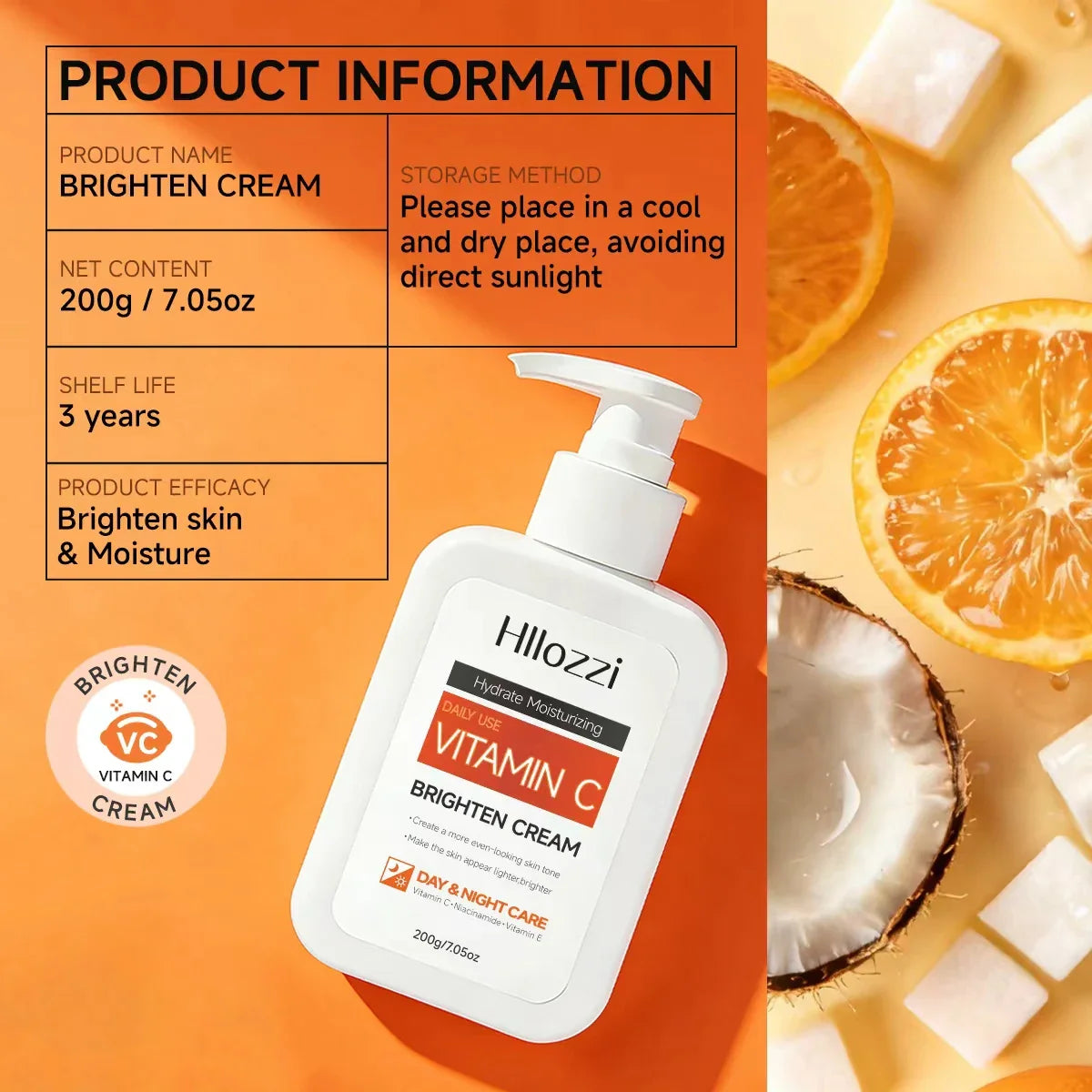 Brightening Body Cream – Vitamin C, E & Hyaluronic Acid 200g