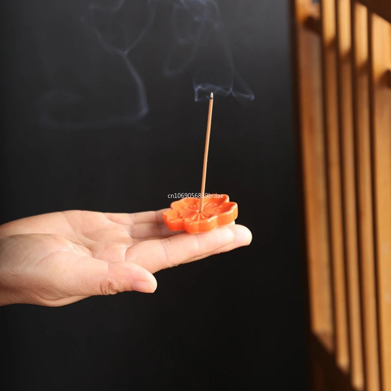 Ceramic Cherry Blossom Incense Holder Wax Melt Burner Holder Aromatherapy Office Teahouse Living Room Ornament Insence Burner Peaceful Pleasures Health and Wellness