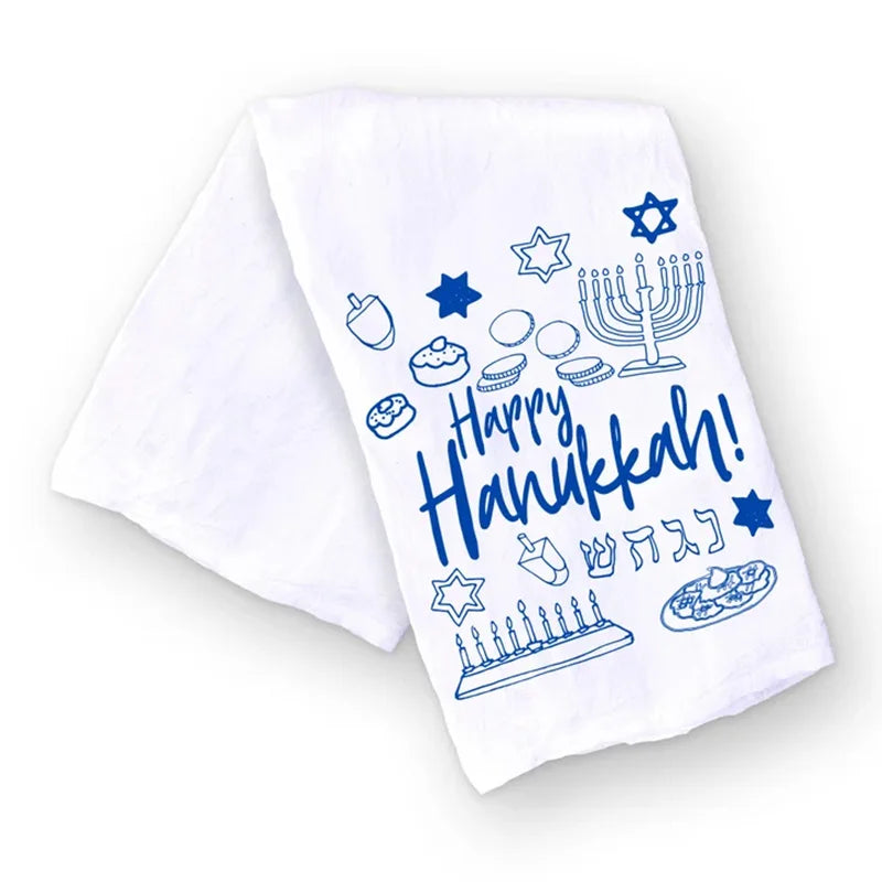 Hanukkah Kitchen Towel | Menorah Dreidel Chanukah Gift Holiday Kitchen Towel Peaceful Pleasures Health and Wellness kitchen towel
