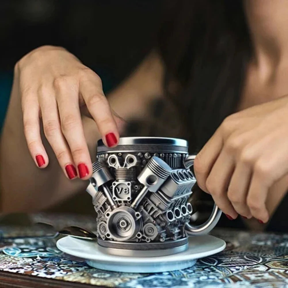 V8 Engine Stainless Steel Insulated Coffee Mug | Car Enthusiasts