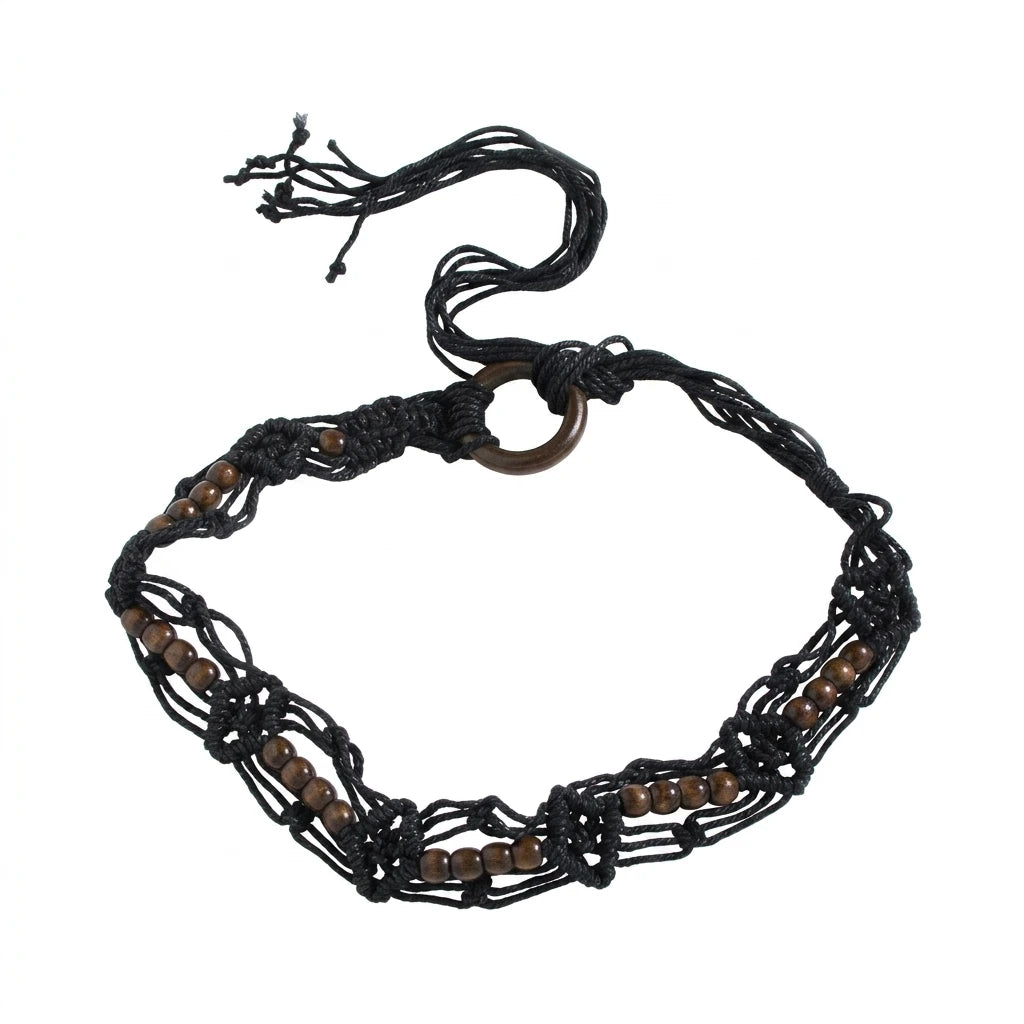 Bohemian Style Woven Belt for Women with Buckle Decoration Long Skirt Matching Peaceful Pleasures Health and Wellness black