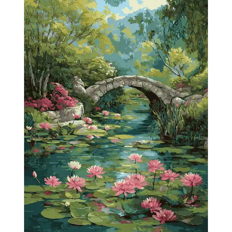 GATYZTORY Paint By Number Landscape Drawing On Canvas HandPainted Art Gift DIY Pictures By Number Lotus Pond Kits Home Decor Peaceful Pleasures Health and Wellness 1-3 20x30cm Unframed
