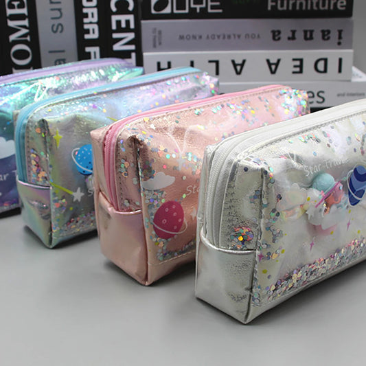 Large Capacity Planet Glitter Cosmetic Bag Cute Starry Makeup Pouch For Girls Student Pencil Case Travel Toiletry Bag Peaceful Pleasures Health and Wellness