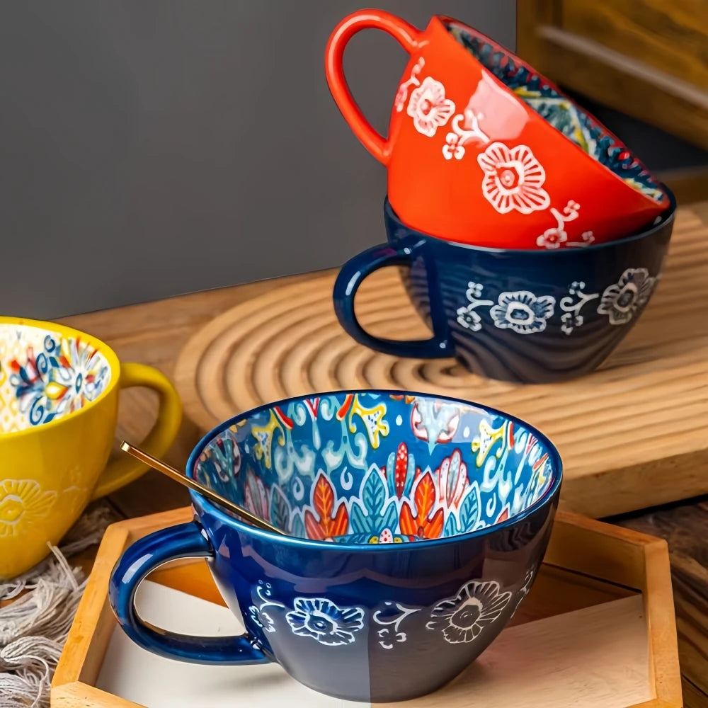 Bohemian Ceramic Coffee Mug 13.5 oz | Hand-Painted Tea Cup