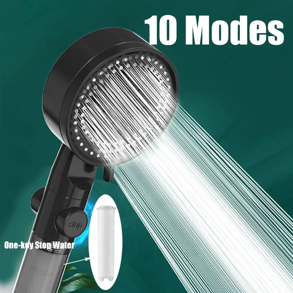 10-Spray High-Pressure Water-Saving Handheld Shower Head