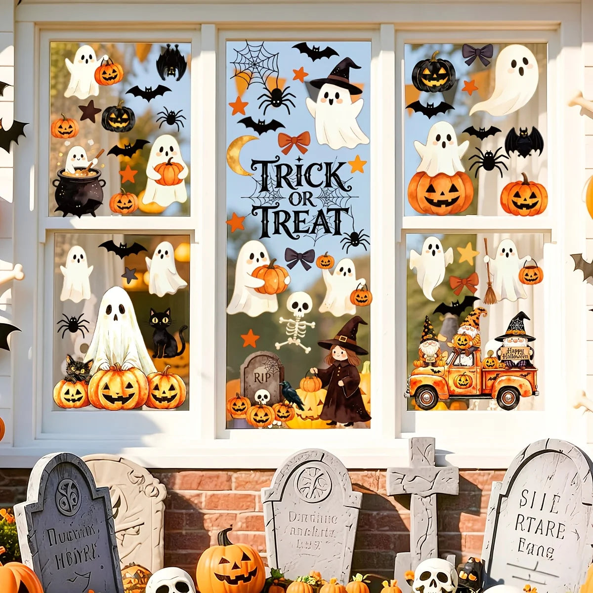 6 Sheets 56 Unique Designs Halloween Static Window Clings Watercolor