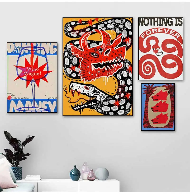 Vintage Abstract Retro Mind Maze Canvas Wall Art Print