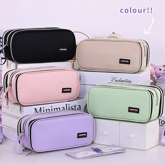 Large Capacity Pencil Case Three-layer Zipper Student Stationery Bag Peaceful Pleasures Health and Wellness