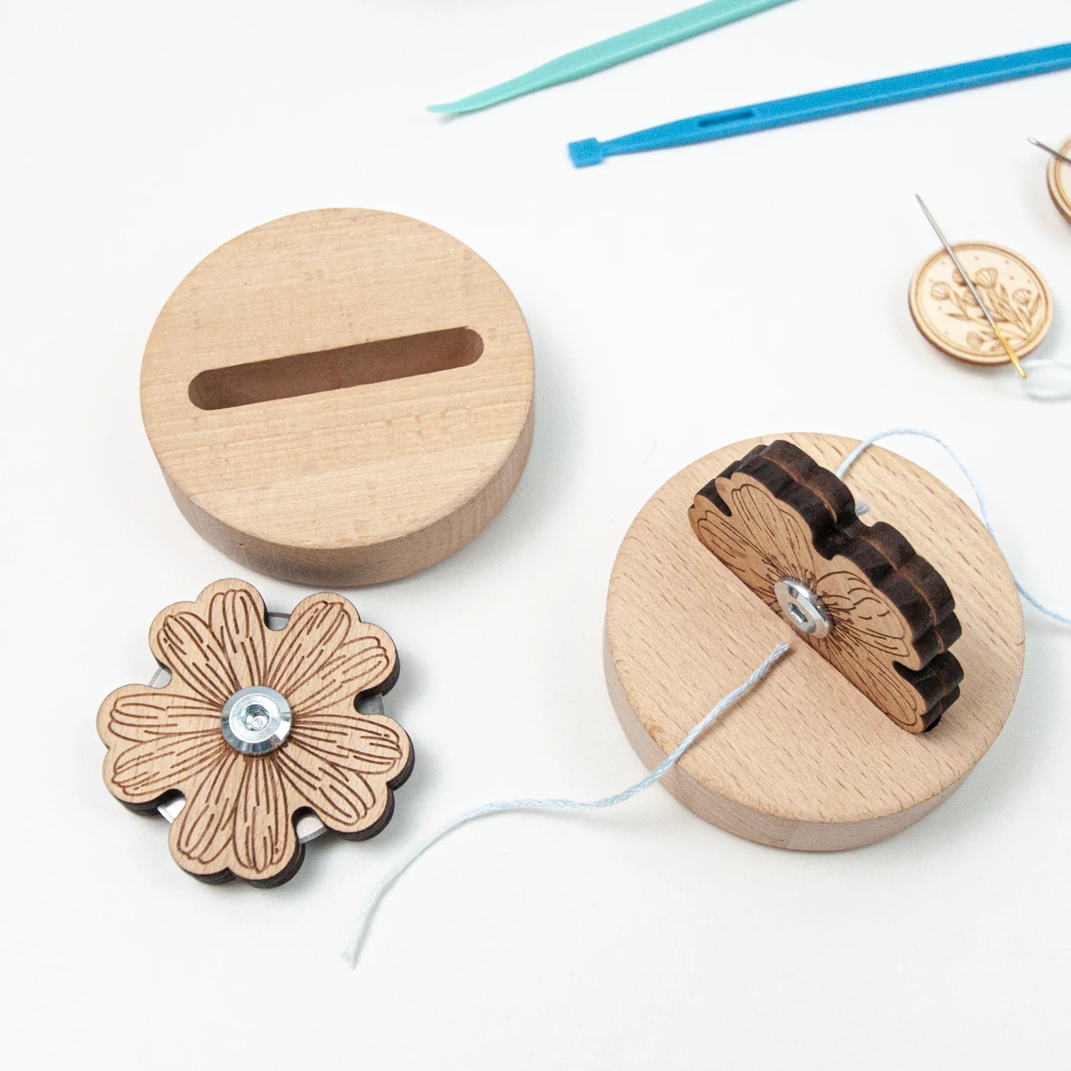 1x Flower Shape Needle Magnetic Pin Holder + 1x Thread Cutter for Cross Stitch Needlework Embroidery +10pcs Positioning Bead Pin Peaceful Pleasures Health and Wellness
