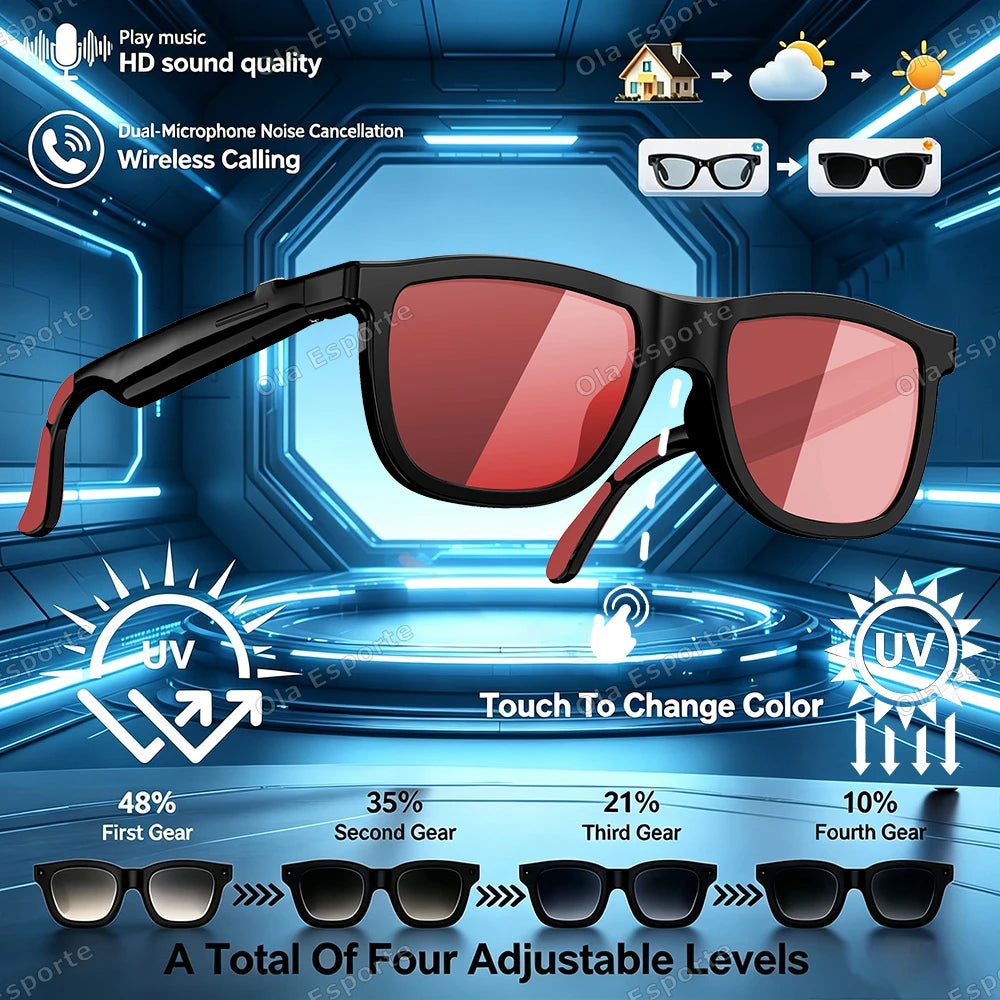 Smart Bluetooth Sunglasses | Electrochromic Lens & AI Audio