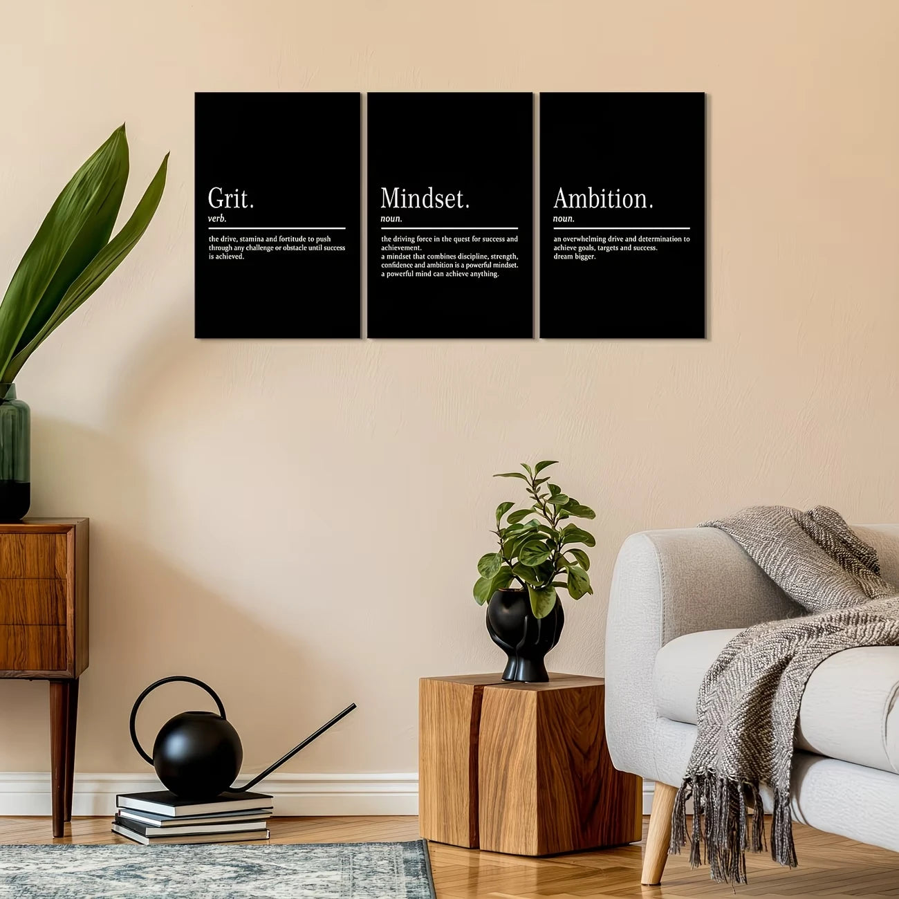 3-Piece Determination & Ambition Canvas Wall Art | Modern Print