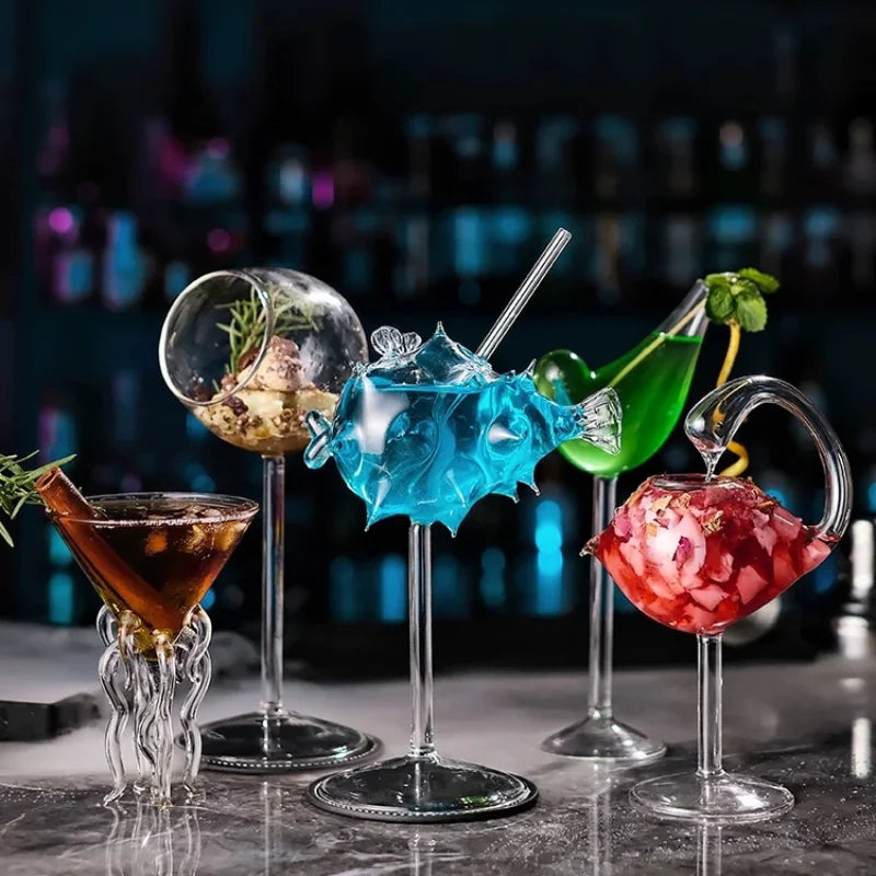 Creative Cocktail Personalized Glass Pufferfish Octopus Tall Cup Bar Swan Bird Wine Glass Wedding Party Birthday Gift Peaceful Pleasures Health and Wellness