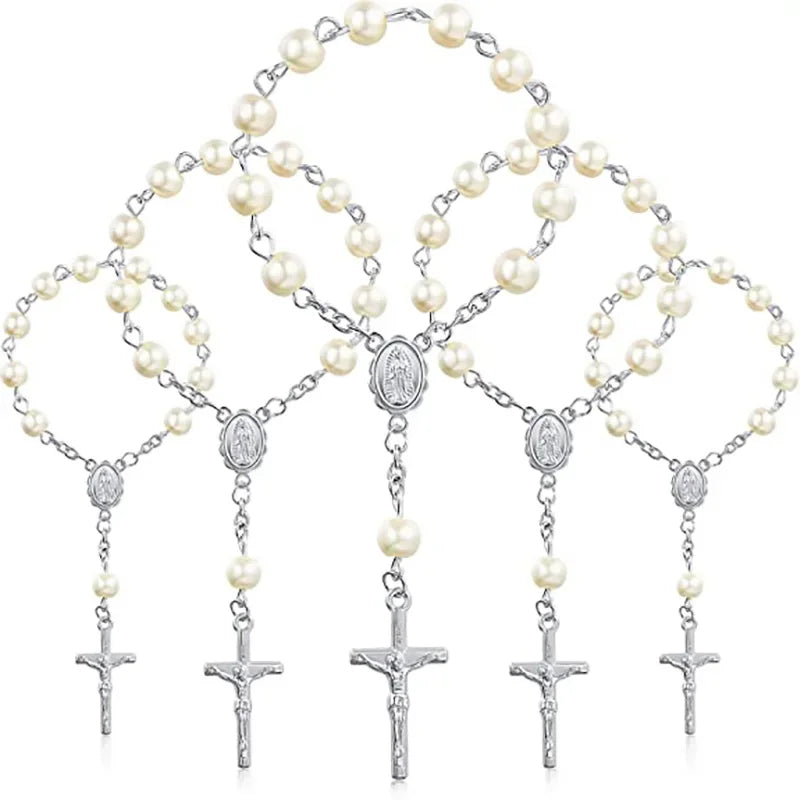 5-Pack Cross Rosary Bracelets | Baptism & Communion Gift Set
